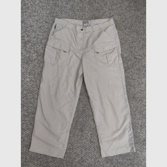 L.L Bean Cargo Style Tan Capri Pants Sz L Nylon Camping Hiking Trail Outdoors - Picture 1 of 8